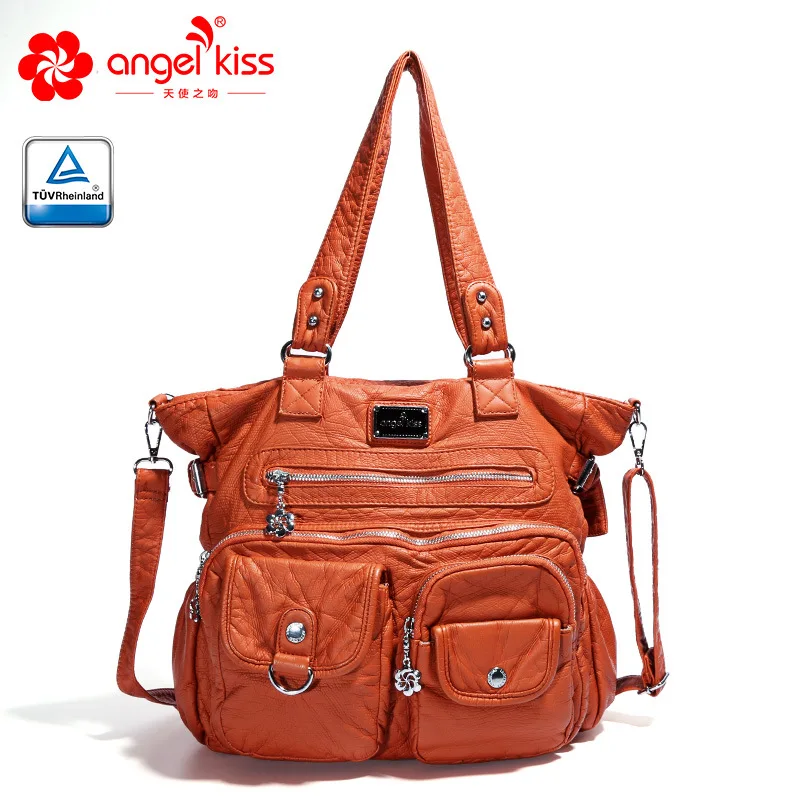 Orange Angelkiss, брендовые сумочки с эффектом потертости, женские сумки через плечо, вместительные сумки, сумки для женщин, высокое качество, сумки-мессенджеры, женские кожаные сумки - Цвет: Orange