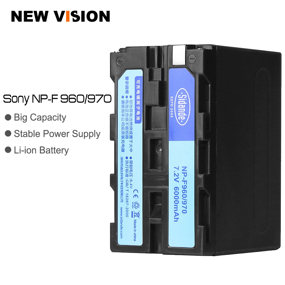 Аккумуляторная литий ионная батарея для фотоаппарата NP F970 6600mAh светодиодный