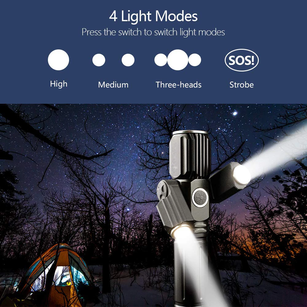 3 светодиодных фонаря 1 * T6 + 2 XPE масштабируемые 4 режима освещения вспышка питание
