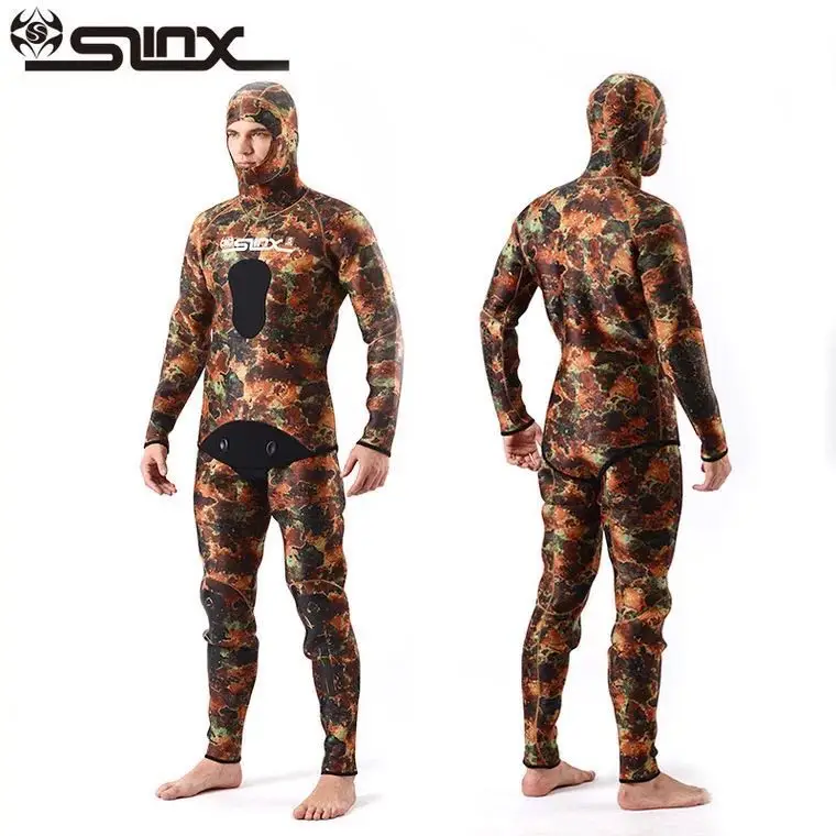 

5mm Neoprene Men Camouflage Fishermen Swimwear Wetsuit Hooded Two Pieces Scuba Diving Suit Snorkeling Spearfishing Dive Wet suit