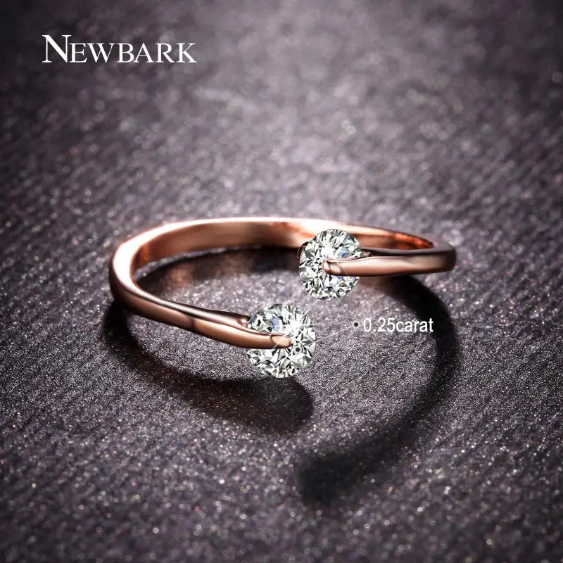 Newbark 0.25ct открытым Кольца двойной Круглый CZ стразами Напряжение Установка розовое