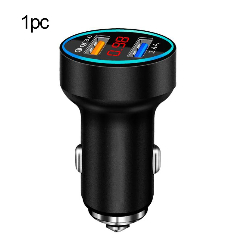 Black Автомобильное USB зарядное устройство, прикуриватель, зарядное напряжение, дисплей для автомобиля 12 В, QC 3,0, быстрая зарядка телефона, Авто адаптер, товары, аксессуары - Название цвета: Black
