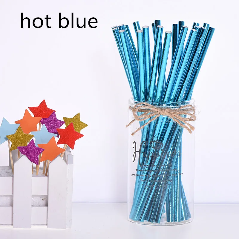 hot blue 25 шт. Топпер для торта Зеленые Бамбуковые бумажные соломинки для детей с днем рождения свадебные декоративные вечерние тропические принадлежности соломинки для питья - Цвет: hot blue