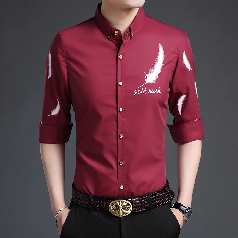 Хит продаж Новинка осени 2017 мужские рубашки с цветочным принтом длинным рукавом