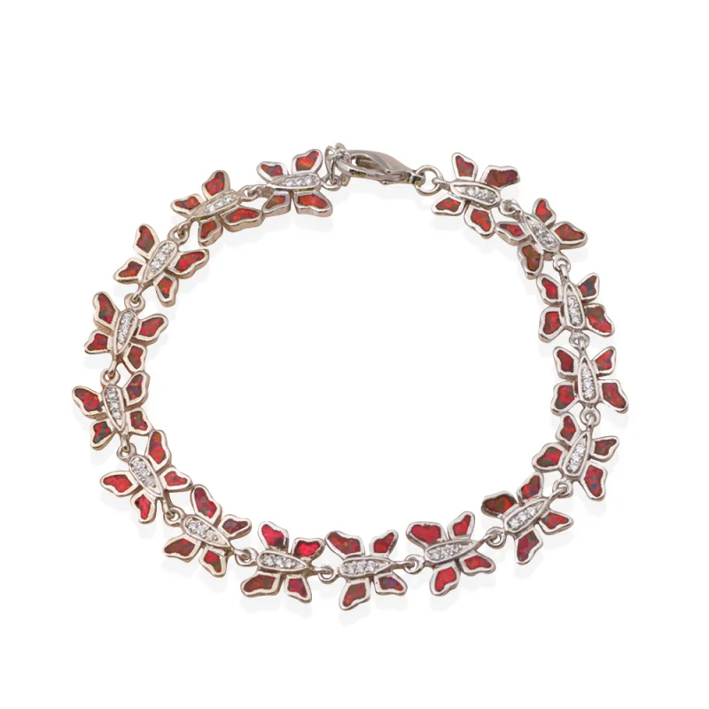 Модные серебряные браслеты с опалом в виде оранжевой бабочки милый дизайн