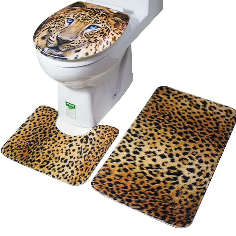 leopard 3 шт./компл. леопарда Дельфин коврик для ванной с принтом коврик для ног Ванная комната туалет ковер прочные декорации Non-Slip сухие Чехлы для дома и сада - Цвет: leopard