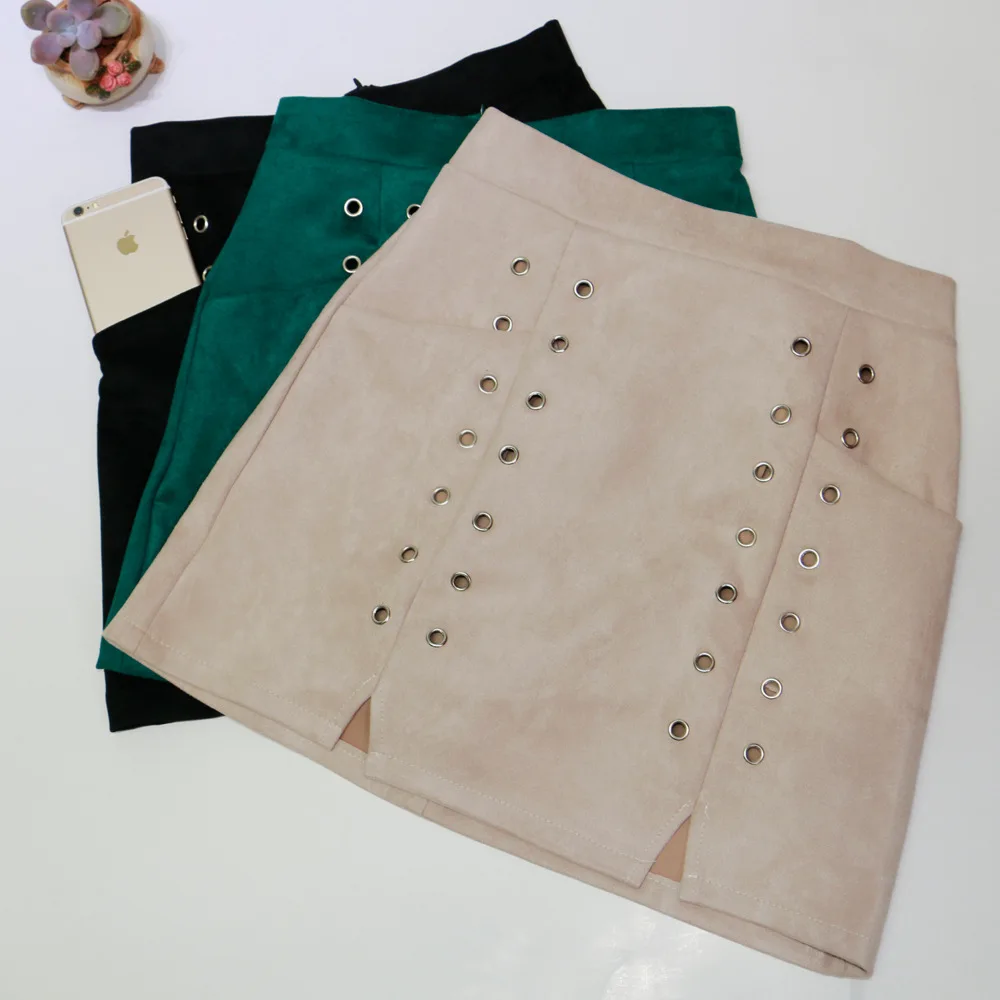 2016 Женская Осенняя винтажная юбка с высокой талией зимняя кожаная замшевая