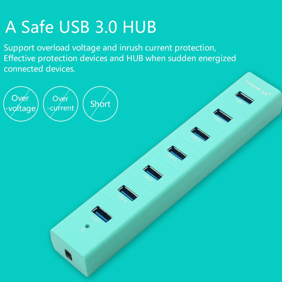 SAMZHE Super Speed Portable 7 Ports USB 3.0 HUB 5V 2A Charging for Laptop/Ultrabook/PC/Notebook/Desktop with Power Supply |