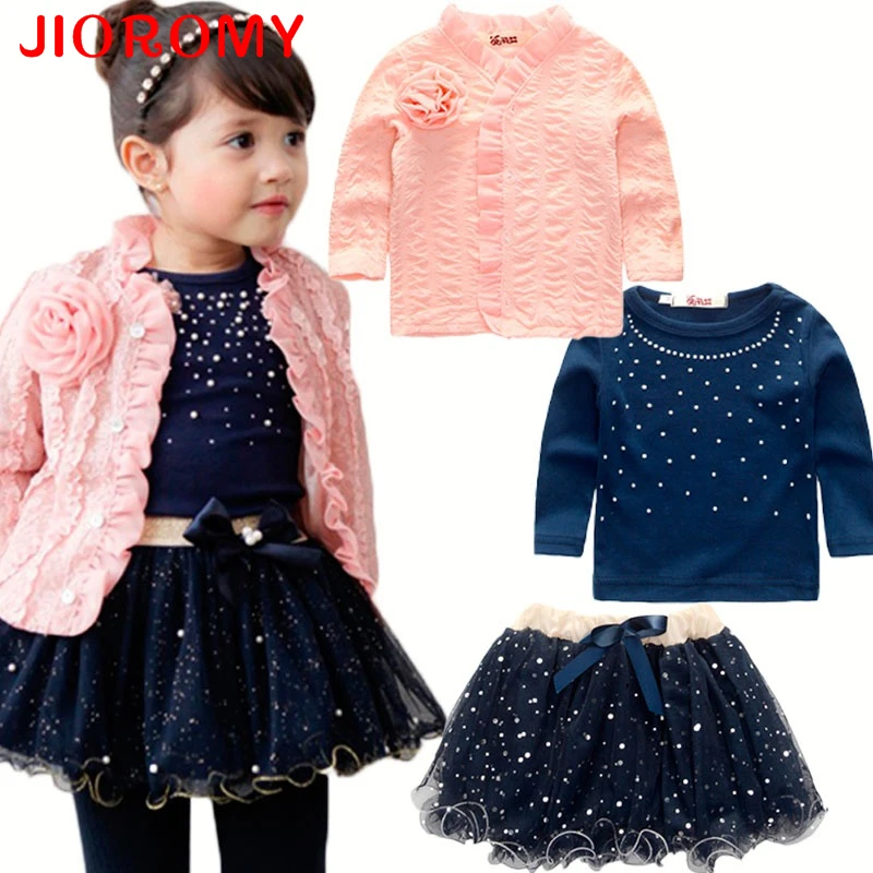 Модный жакет для девочек комплект из жакета футболки с длинными рукавами и юбки 3