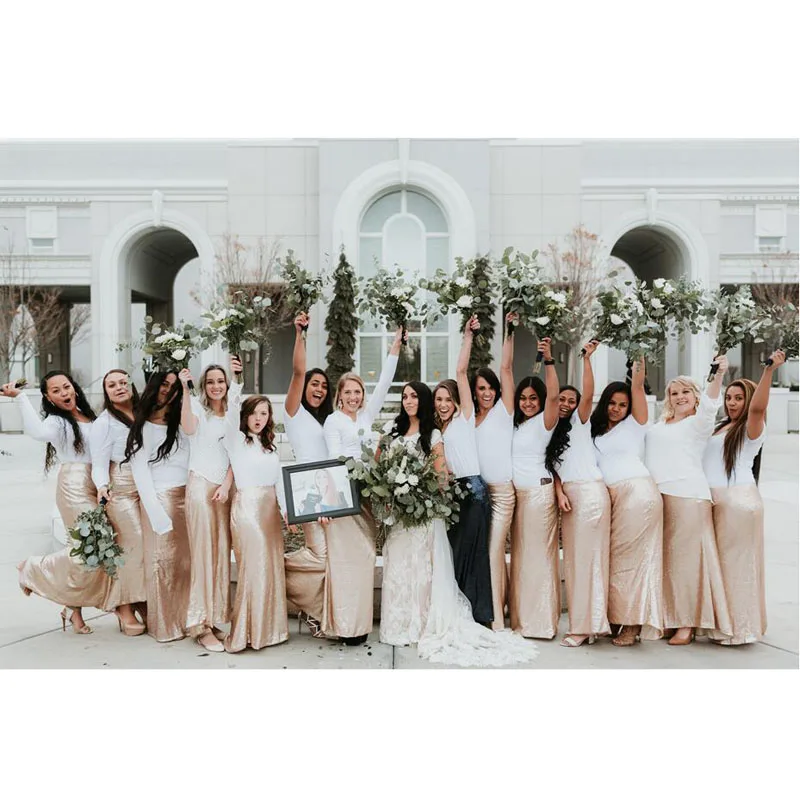 Блестящая золотая блестящая длинная женская юбка длиной до пола Макси-юбка