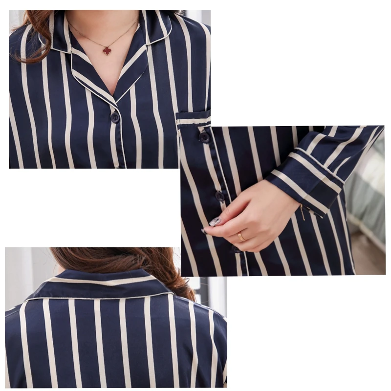 Smmoloa Полосатая Шелковая пара пижамы атласная пижамы|silk pyjamas|pyjama setsleepwear set |