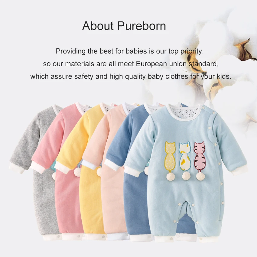 Pureborn/Одежда для новорожденных; комбинезон с рисунком кота; хлопковый Рождественский костюм с подкладкой для маленьких мальчиков и девочек; зимняя одежда