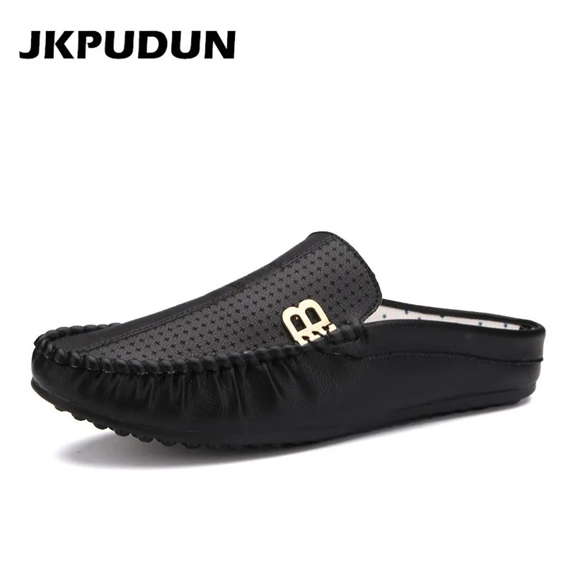 JKPUDUN Designer Summer Hollow Shoes Men High Quality Italian Mens Leather Breathable Casual Half Loafers Luxury Brand | Обувь