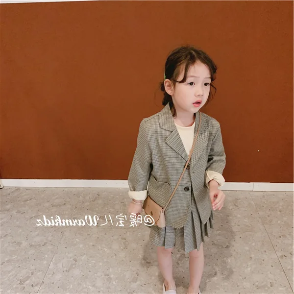 2pcs Kids Suits for Girls Kids Blazers Jackets+plaid Skirts Kids Girls Outerwear Jackets Set Girl Set Clothes Blazers Coat