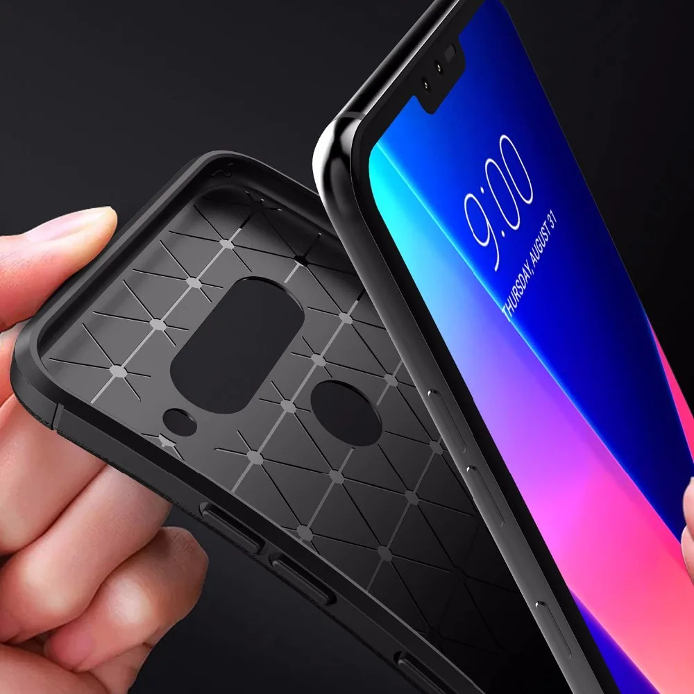 Чехол для LG V40 ThinQ из углеродного волокна матовый Силиконовый противоударный