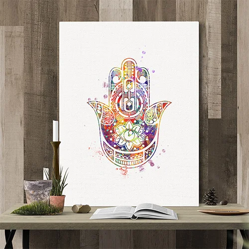

Instant Digital Watercolor Print Buddha Hamsa Hand Lotus Flower Wall Art Yoga Print Giclee Home Decor Meditation Wall Hanging