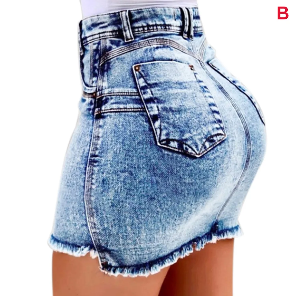 light blue B Женские короткие джинсы с высокой талией и кисточками, летние шорты с дырками IK88 - Цвет: light blue B