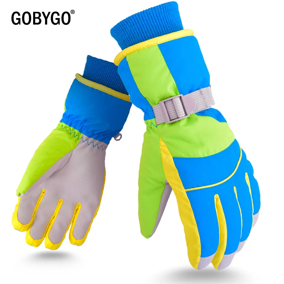GOBYGO детские женские мужские лыжные перчатки для сноуборда снегоходы мотоциклетные зимние перчатки ветрозащитные водонепроницаемые зимние перчатки - Цвет: Blue