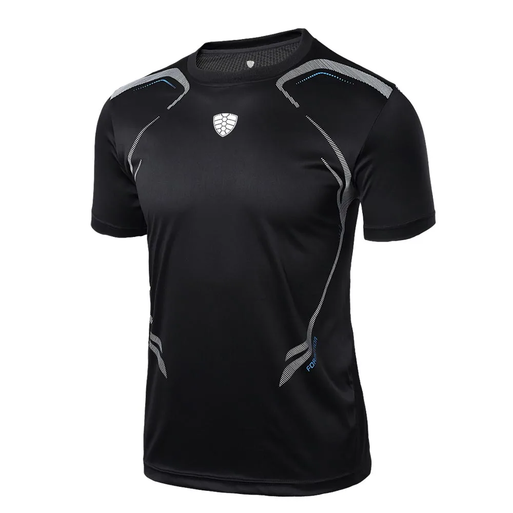 LS04 black Летние мужские футболки для бега, быстросохнущие футболки для спортзала, бодибилдинга, фитнеса, с коротким рукавом, футболки для тренировок, футбола, Джерси для мальчиков - Цвет: LS04 black