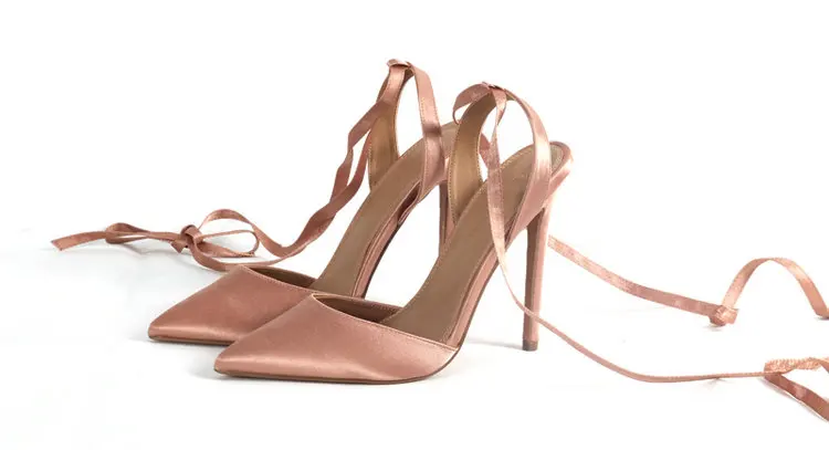 Murah Terbaru Sepatu Merah Muda Pesta Musim Panas Wanita Renda Sepatu Hak Tinggi Sandal Wanita Menunjuk Toe Salto Alto Sapatos Feminino