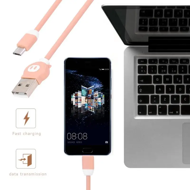 Мультфильм свинья Micro USB кабель мобильного телефона 2A Быстрый провод для быстрой