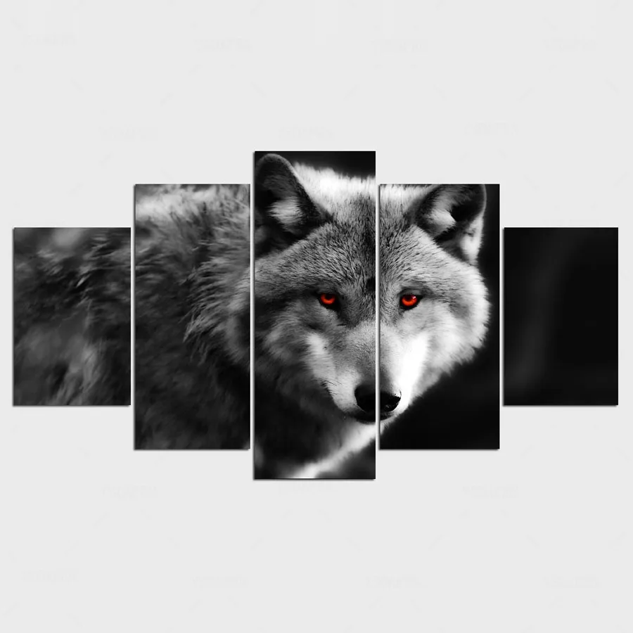 

5 panels large HD printed oil painting wolf pack canvas print art home decor wall art picture for living room IM-49