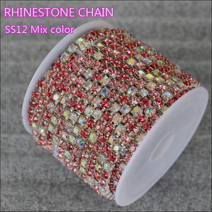 10 ярдов/лот 3 0 мм роза микс криц и камни отделка Серебряная основа плотные стразы