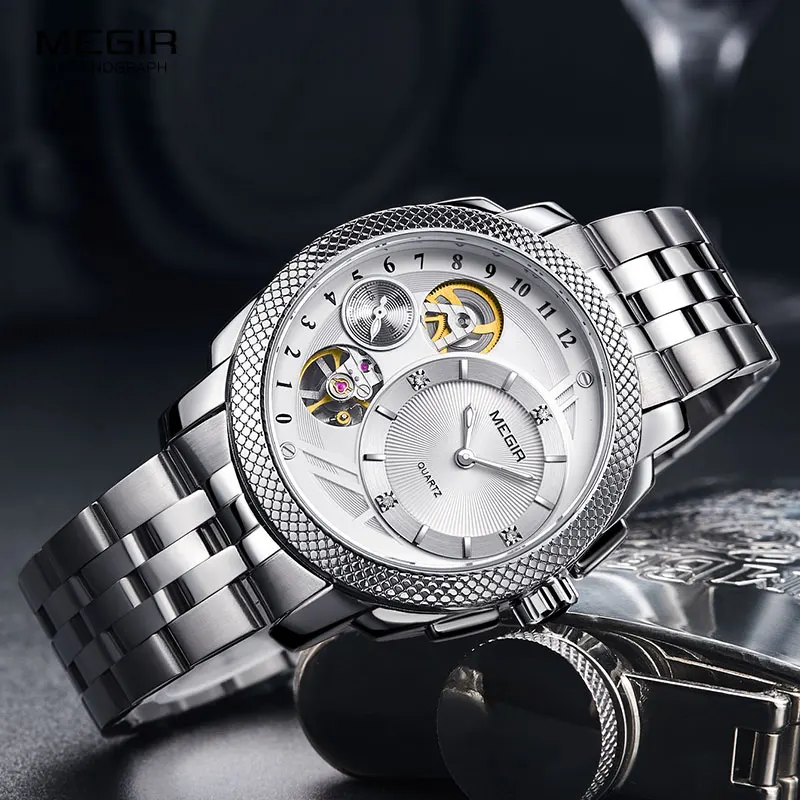 Часы MEGIR мужские Стальные кварцевые модные водонепроницаемые Декоративные