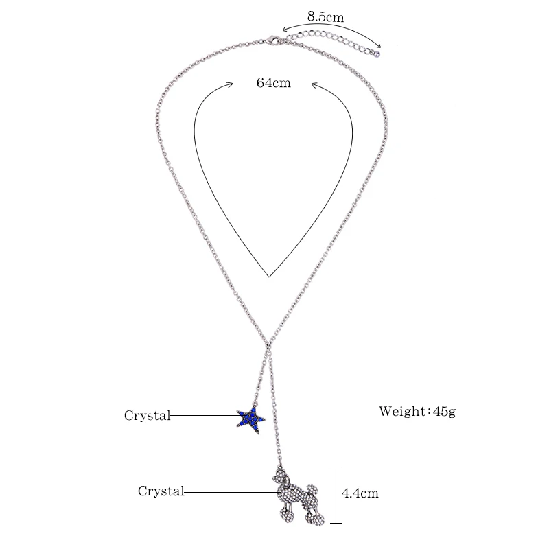 

Lovely Fashion Jewelry Crystal Sheep Blue Star Pendant Necklace Silver Color Chain Thin Cute Long Necklace For Gifts