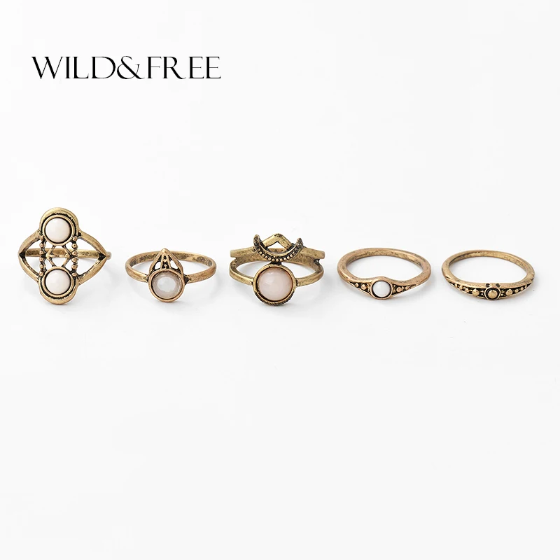 

Bohemian Style 6PCS Moon Geometric Finger Ring Sets Antique Gold Color Acrylic Knuckle Boho Turkish Midi Ring Jewelry For Women