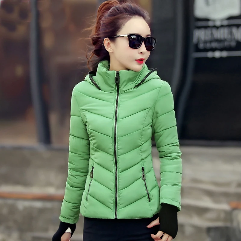 

High quality new winter solid color cotton jacket women 2020 short slim parkas hooded zipper warm cotton coats female