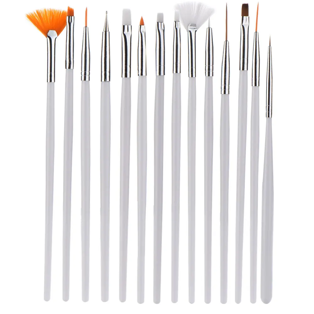 15pcs white Fulljion 15 шт ногтей искусство кисточки для маникюра УФ-гель для ногтей живопись Рисование ручка в виде расчески украшение для пальцев ногтей советы - Цвет: 15pcs white