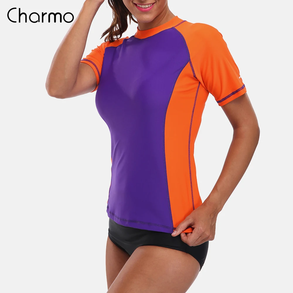 Женские рубашки Charmo с коротким рукавом топ для серфинга UPF 50 + рубашка бега езды на