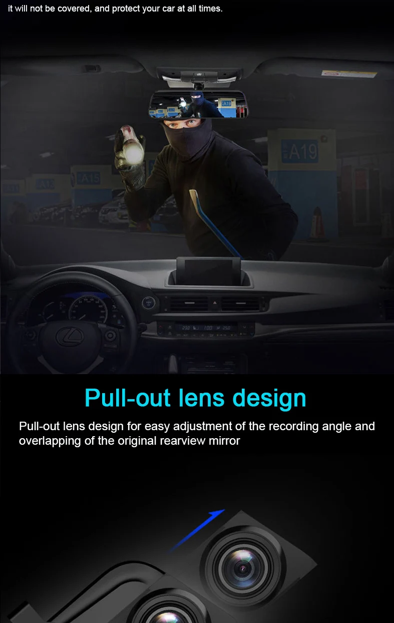 YEBIGO тире Cam двойной объектив Автомобильный dvr камера Full HD 1080 P 10 дюймов автомобиля видеорегистратор Carcam ночное видение видео регистраторы регистр