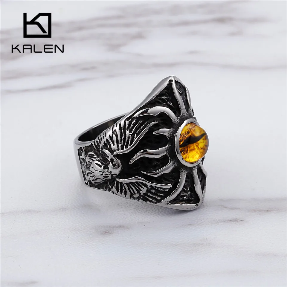 KALEN, панк, желтый кристалл, солнцезащитные кольца для глаз для мужчин, размер 8-12, нержавеющая сталь, дьявол, демон, кольца на палец, дешевые, вечерние, ювелирные изделия