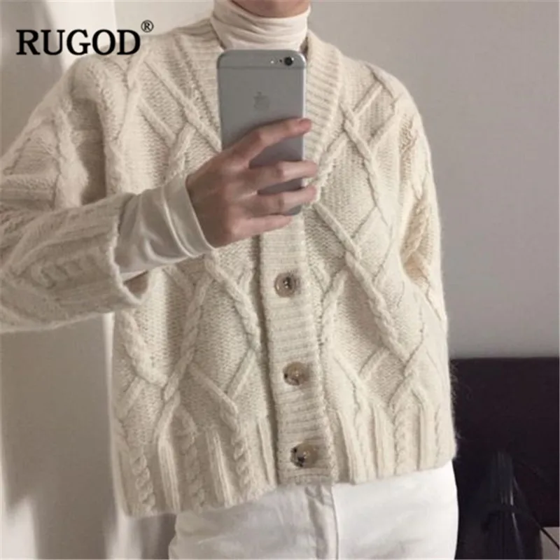 Женский винтажный кардиган RUGOD однотонный свободный свитер с круглым вырезом