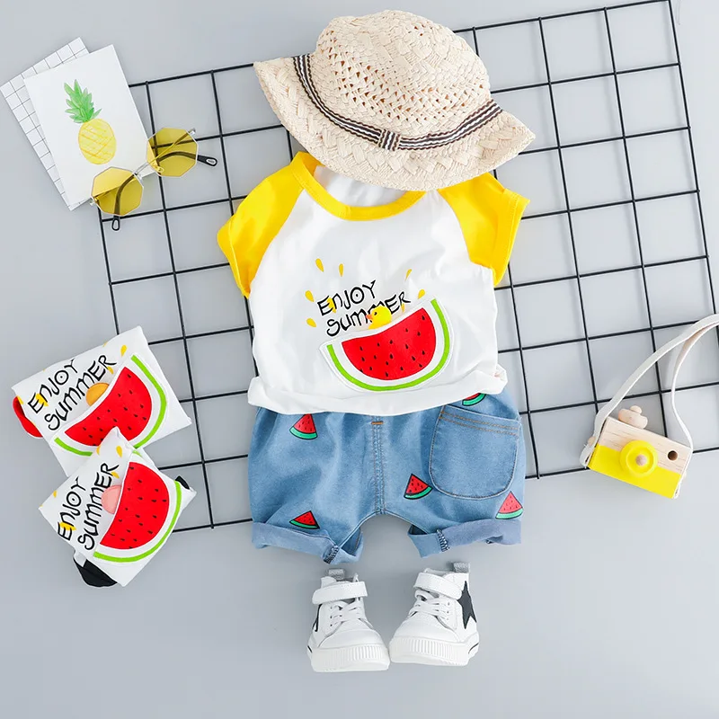 2PCS Children Clothing Baby Boy Suits Sport Outfits Cotton Summer Watermelon Print T-short And Pants Short Sleeve Top Sets | Детская