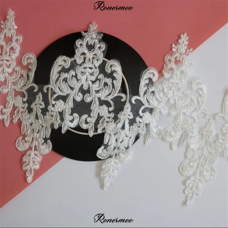 1Yard Glitter Ivory Lace Flower Applique Trim Handmade diy Material Wedding Clothing Timimg 30cm SX294 | Дом и сад