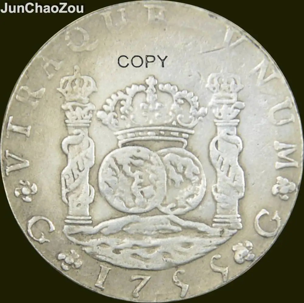

Испанские монеты 1755 90% Серебро 8. J. Столбы доллар Имитация монеты
