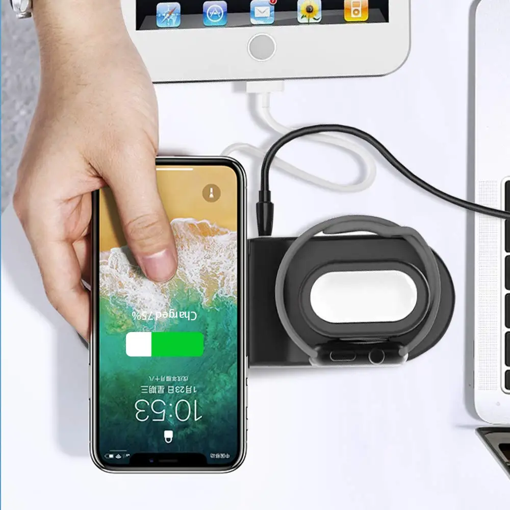 Беспроводная зарядная станция Ascromy 4 в 1 для Iphone XS MAX XR 8 Plus X IWatch Apple Watch Series 3 2 cargador