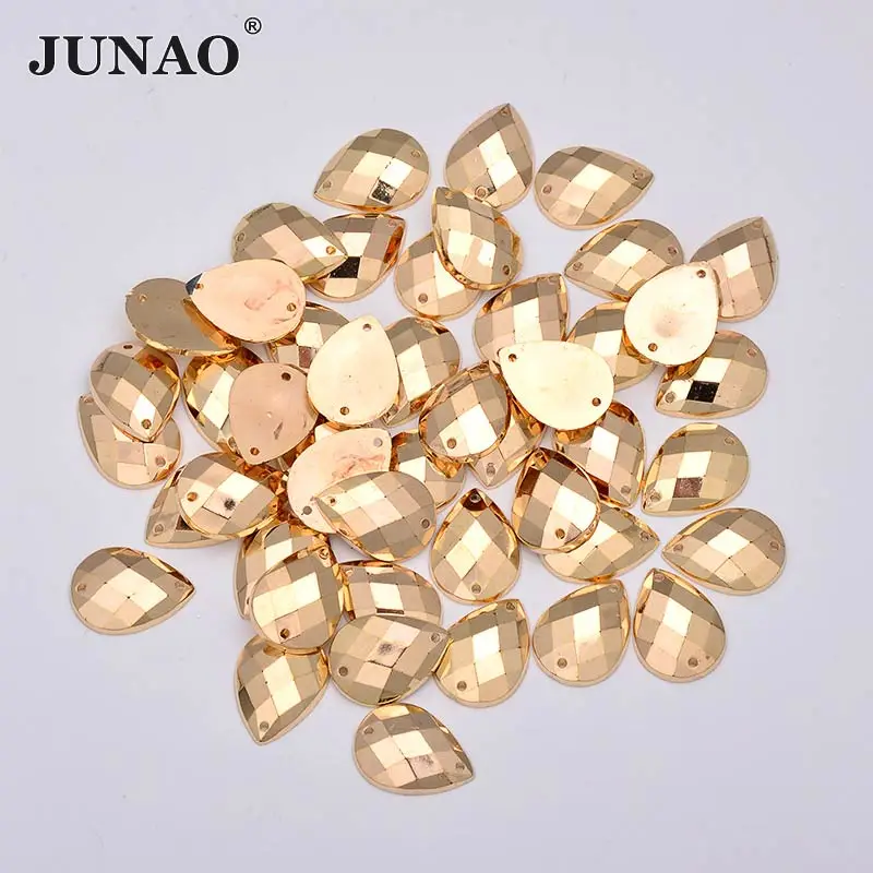 JUNAO 10mm Gold Color Crystal Sewing Rhinestones Square Acrylic Stones Flat Back Gems Sew On Strass Applique for Jewelry Crafts | Дом и сад