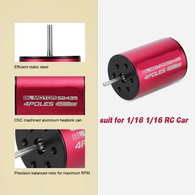 S2435 4500KV 4 полюса Бессенсорный бесщеточный двигатель высокая эффективность водонепроницаемый двигатель для 1/18 1/16 RC автомобиль грузовик аксессуары