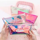 Голографическая косметичка из ПВХ для мужчин и женщин, дорожный водонепроницаемый органайзер для косметики с надписью и лазерным принтом, чехлы для косметики