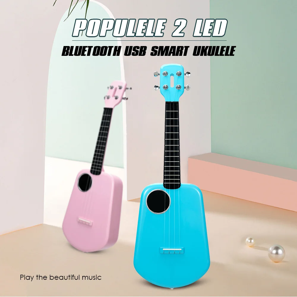 Populele 23 дюймов Смарт укулеле 2 светодиодный Bluetooth USB с Закрытая ручка углеродная нить акустическая укулеле