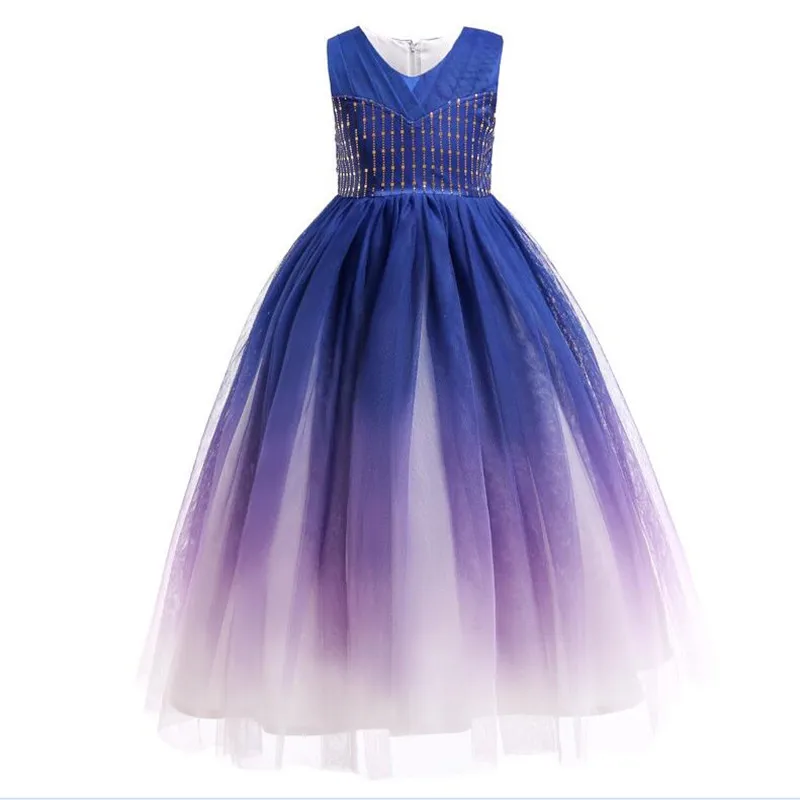 Navy blue Высококачественное изысканное свадебное платье для девочек с градиентными бусинами; детское элегантное кружевное платье с длинными цветами для девочек Одежда для танцев; WG2021 - Цвет: Navy blue