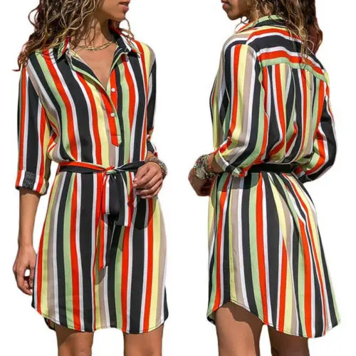 2018 осенние новые женские платья с длинным рукавом в полоску повседневные