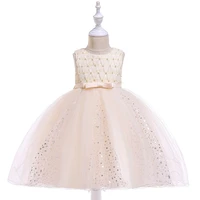 cute sleeveless champagne first communion dresses for little girls ballgown flower girls dresses for party with pearls