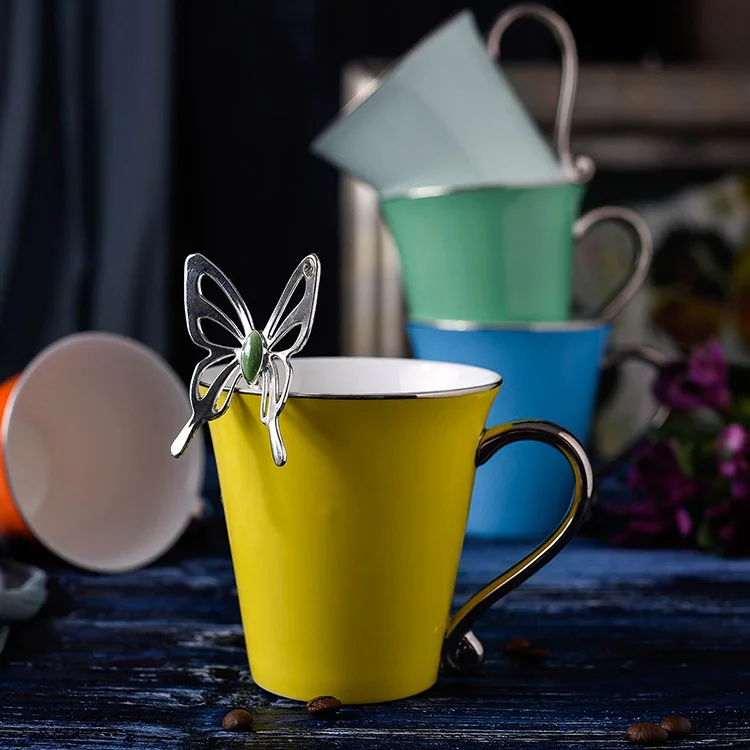 GLLead Silvering Hand Shank Ceramic Mug Simple Creative Coffee Mugs Office Tea Cup Porcelain 300ml Drinkware