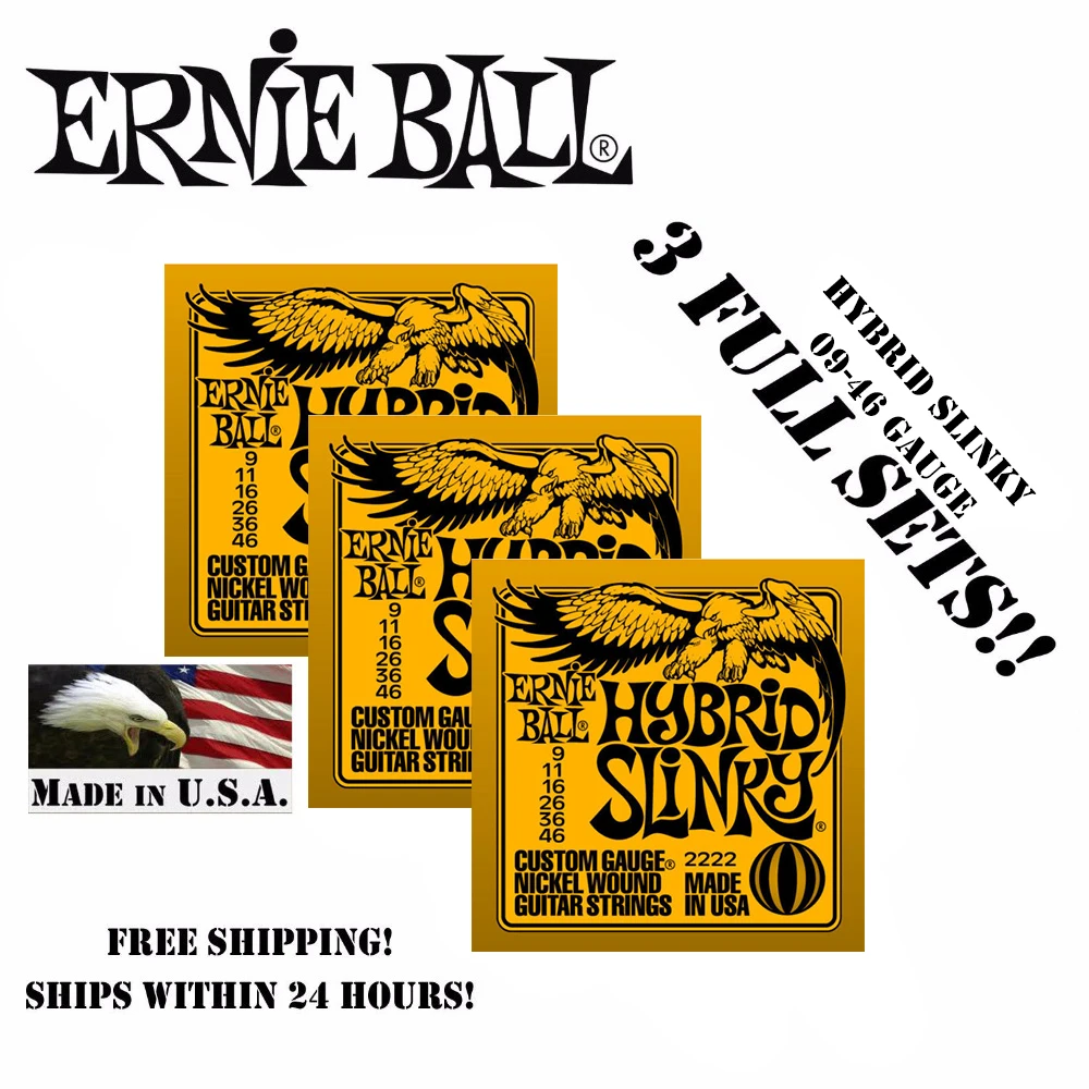 

3 Packs! Original Ernie Ball 2222 Hybrid Slinky Electric Guitar Strings Nickel Wound Set, .009 - .046