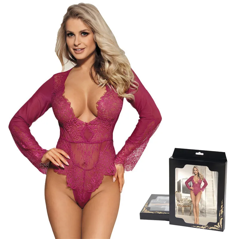 Box Rosy Bodysuit Comeonlover кружевное лоскутное боди сексуальные глубокие комбинезоны с v-образным вырезом комбинезоны клубный длинный рукав женский гимнастический костюм Обтягивающие Комбинезоны RT80400 - Цвет: Box Rosy Bodysuit
